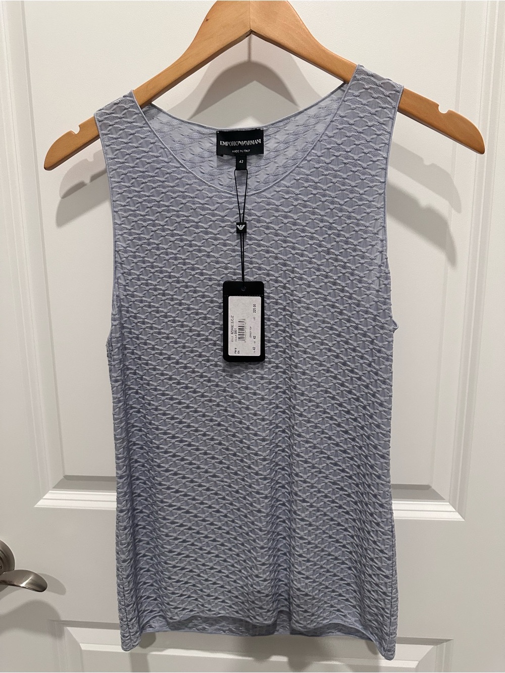 Emporio Armani Women's Pale Blue Textured Sleeveless Tank